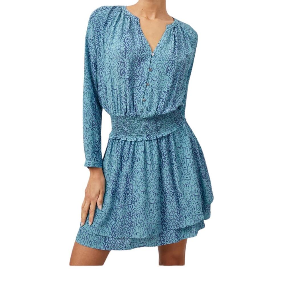 Rails dress Jasmine long sleeve animal print blue X-Small XS